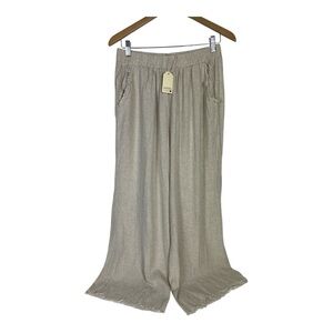 JODIFL Sz M Karissa Wide Leg Pants Cream Linen Blend NWT